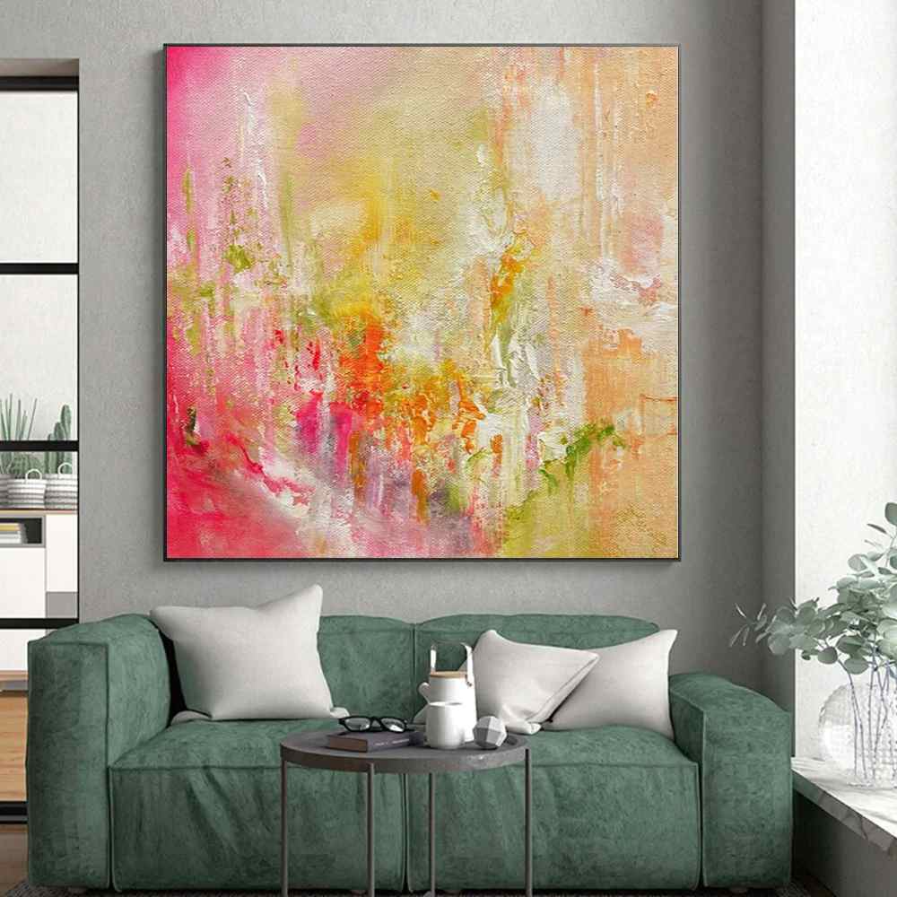 Feminine Original Pastel Soft Bedrooms Abstract Canvas Artwork RJ0T9